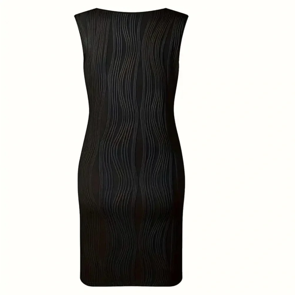 Elegant Black Sleeveless Dress Ring Detail Size L - Picture 4 of 8